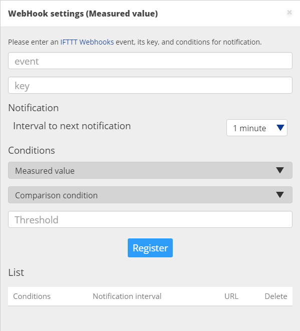 Webhook settings dialog